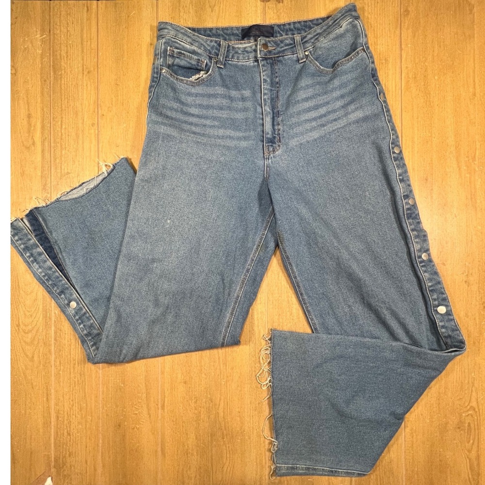 Rachel‎ Rachel Roy High Rise Wide Leg Snap Side Jeans Medium Wash Blue 32